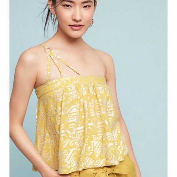 𝅺ANTHROPOLOGIE Floreat Anesu Blouse Yellow Aztec Print 100% Viscose - Picture 1 of 8